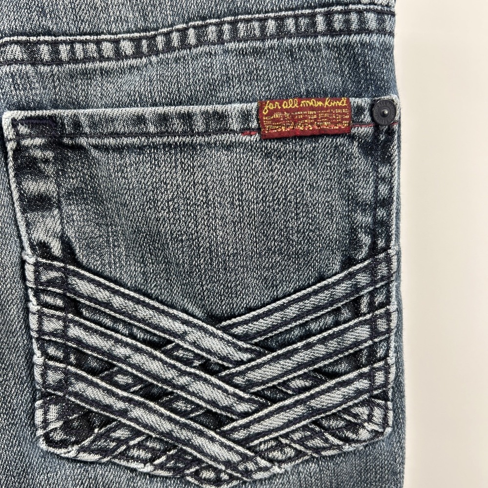 7 For All Mankind Jeans Dojo Women's 27 Blue Denim Flare Wide Cotton Stretch USA - Picture 6 of 14